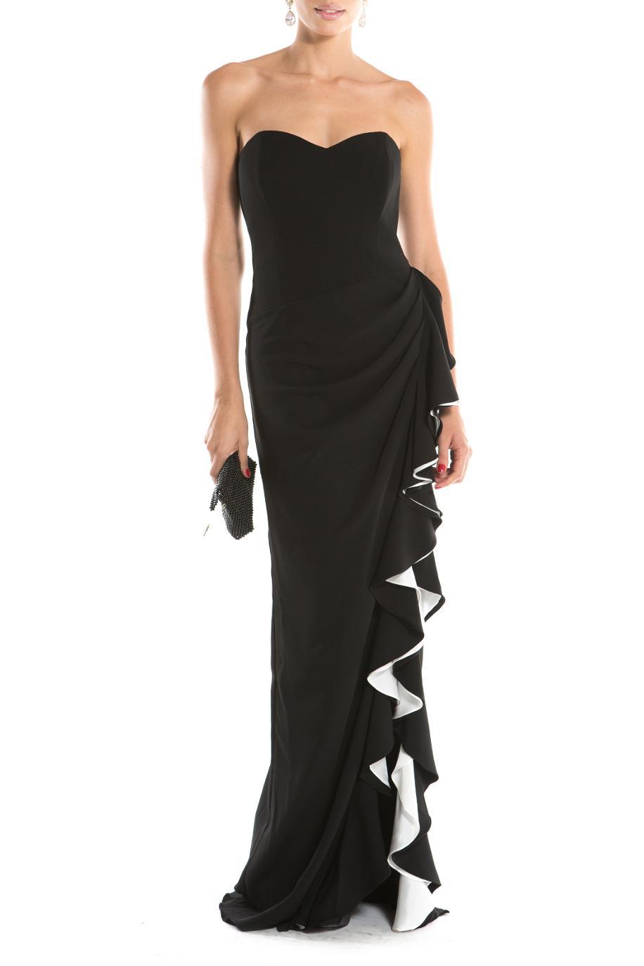 Vestido Drap Babado Black