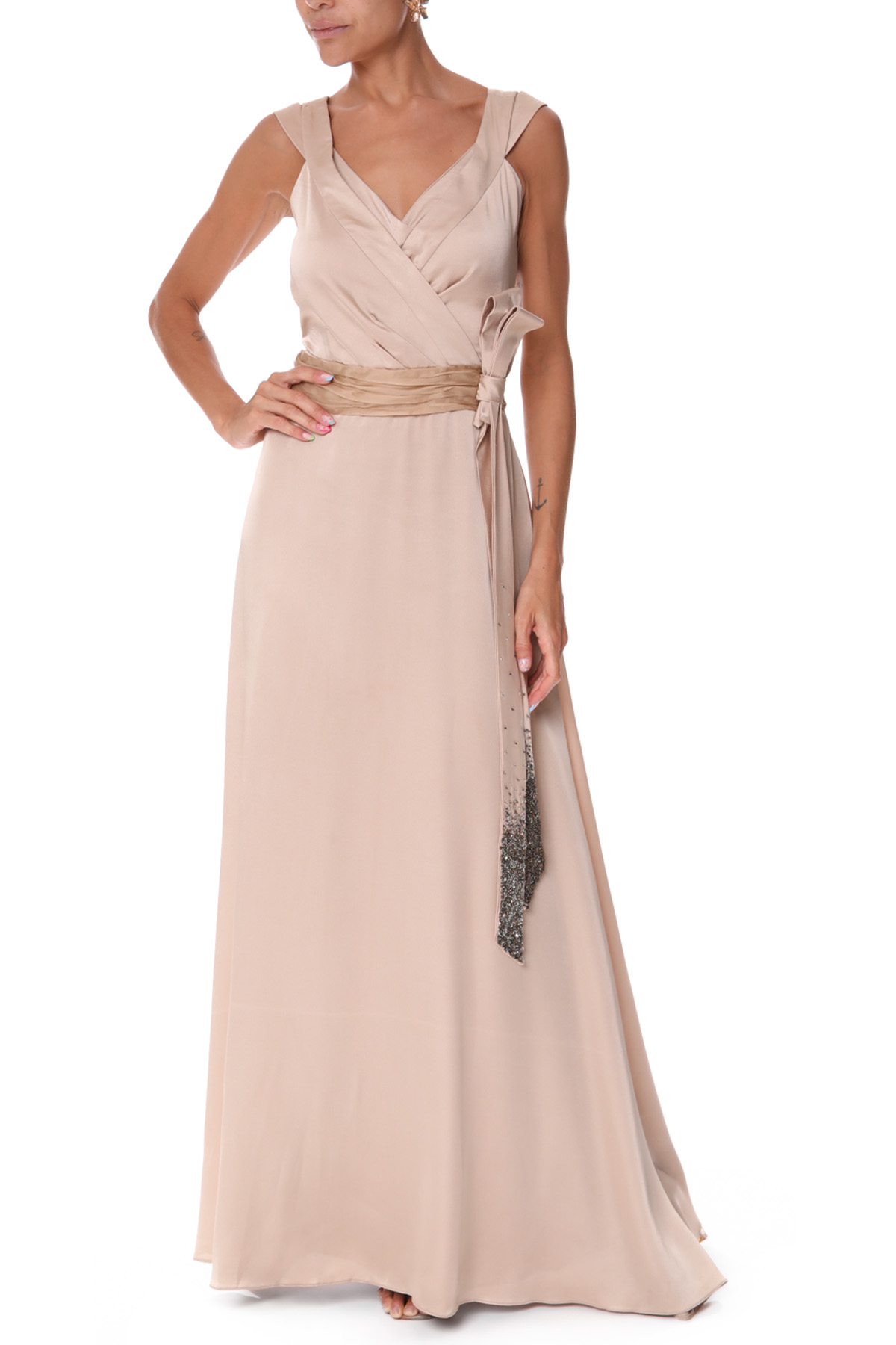 Vestido Longo Cetim Dourado