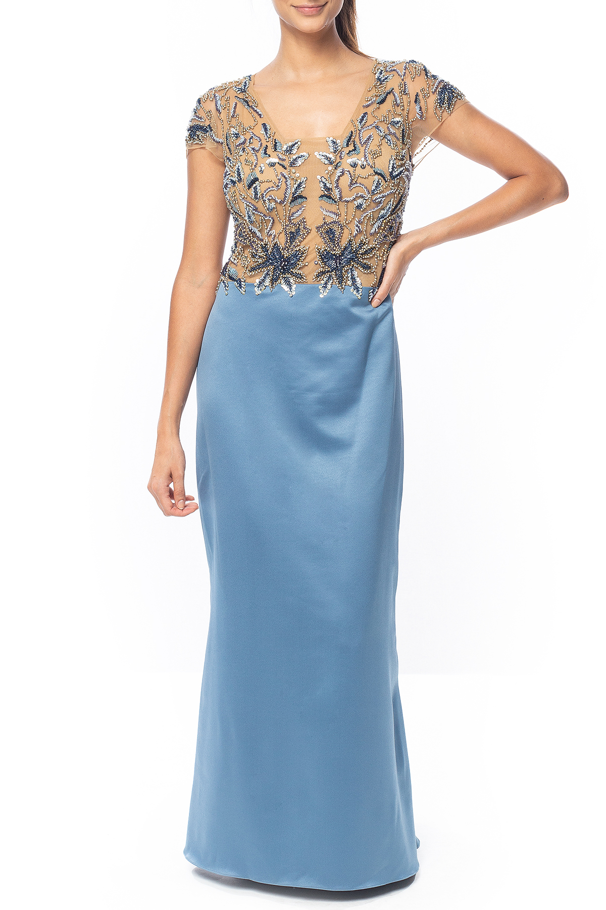 Vestido Longo Crepe Azul