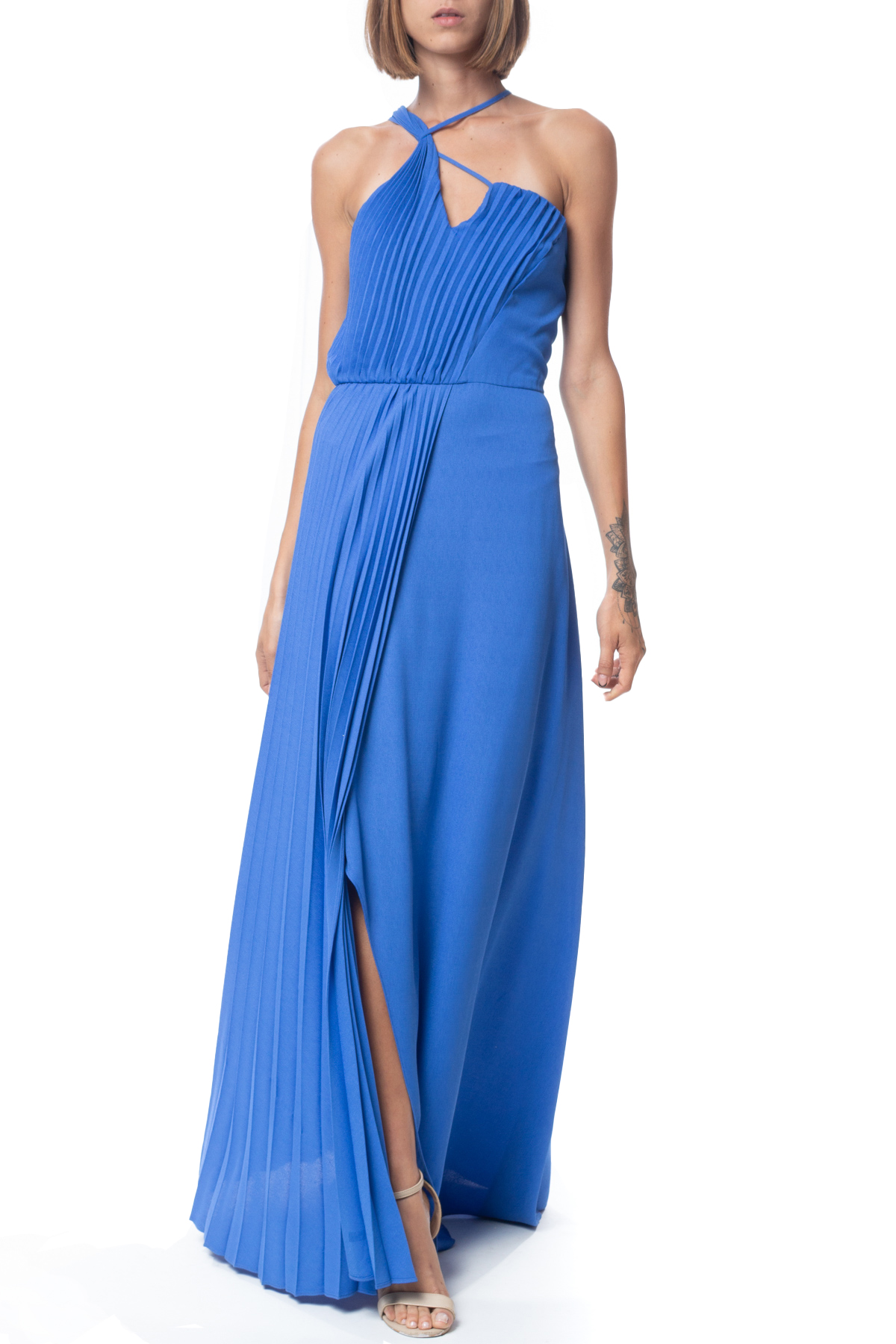 Vestido Longo Crepe Azul