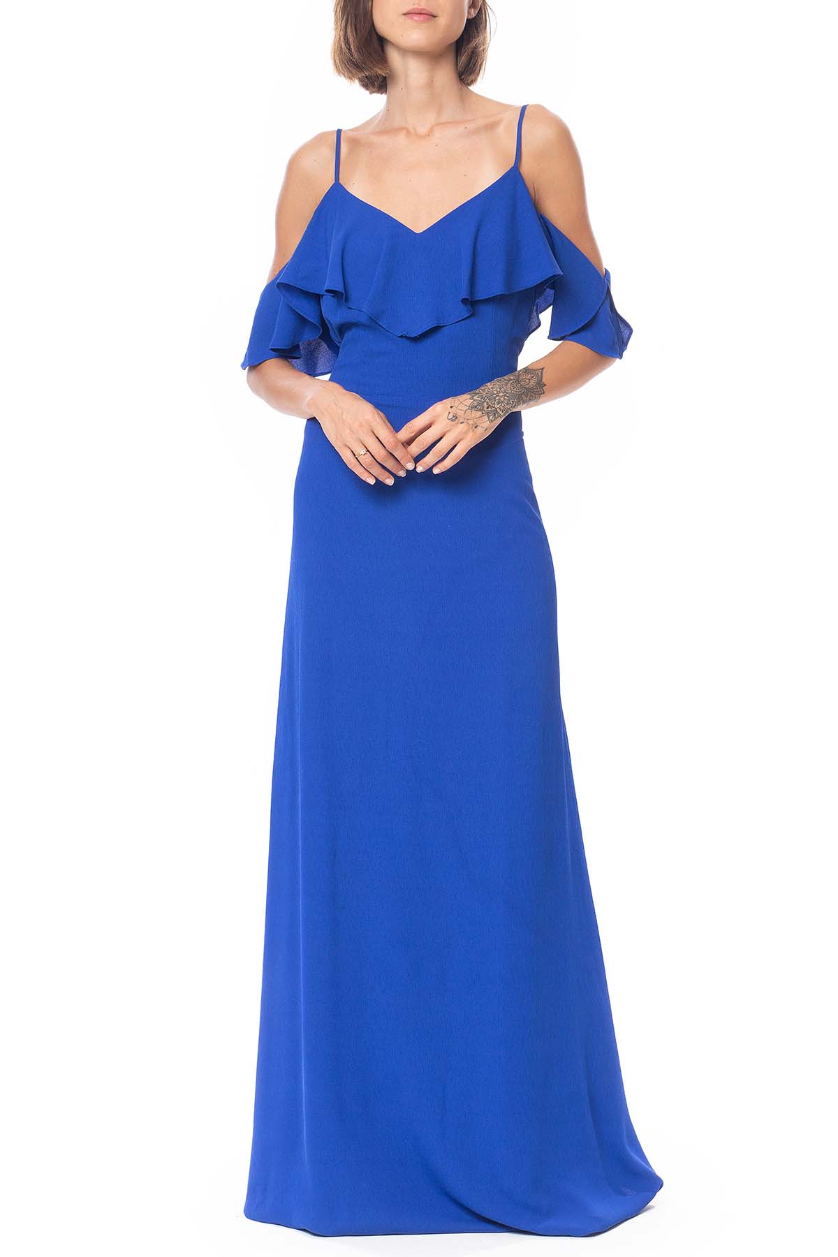 Vestido Longo Crepe Azul