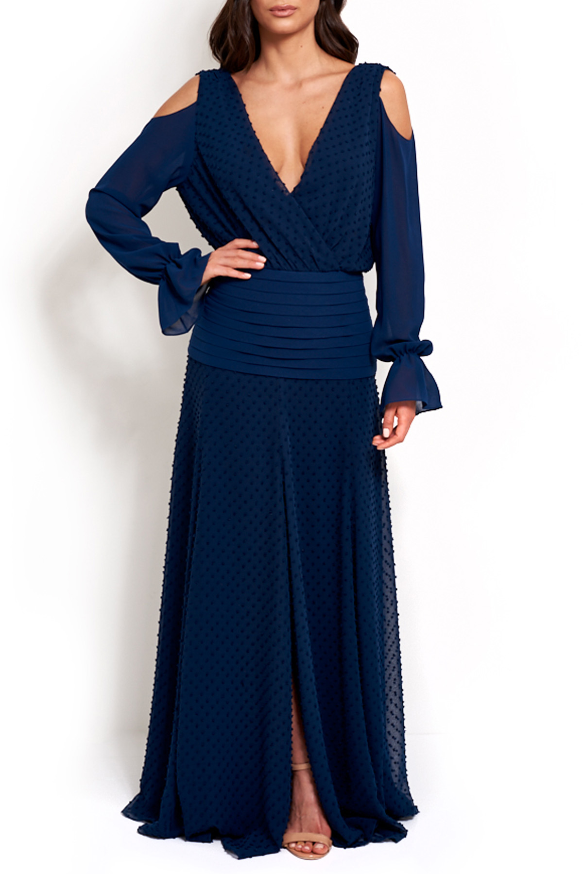 Vestido Longo Crepe Azul