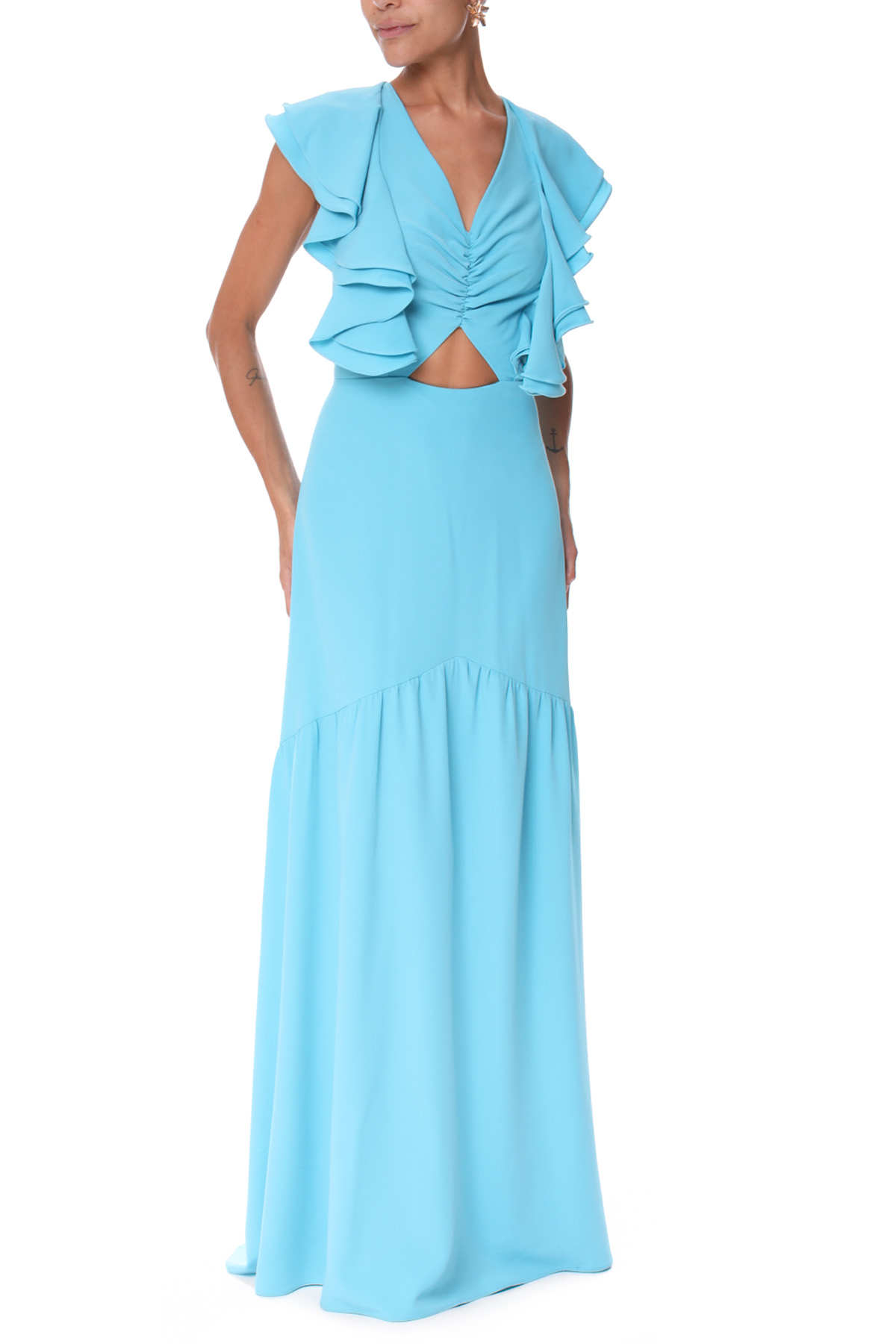 Vestido Longo Crepe Azul