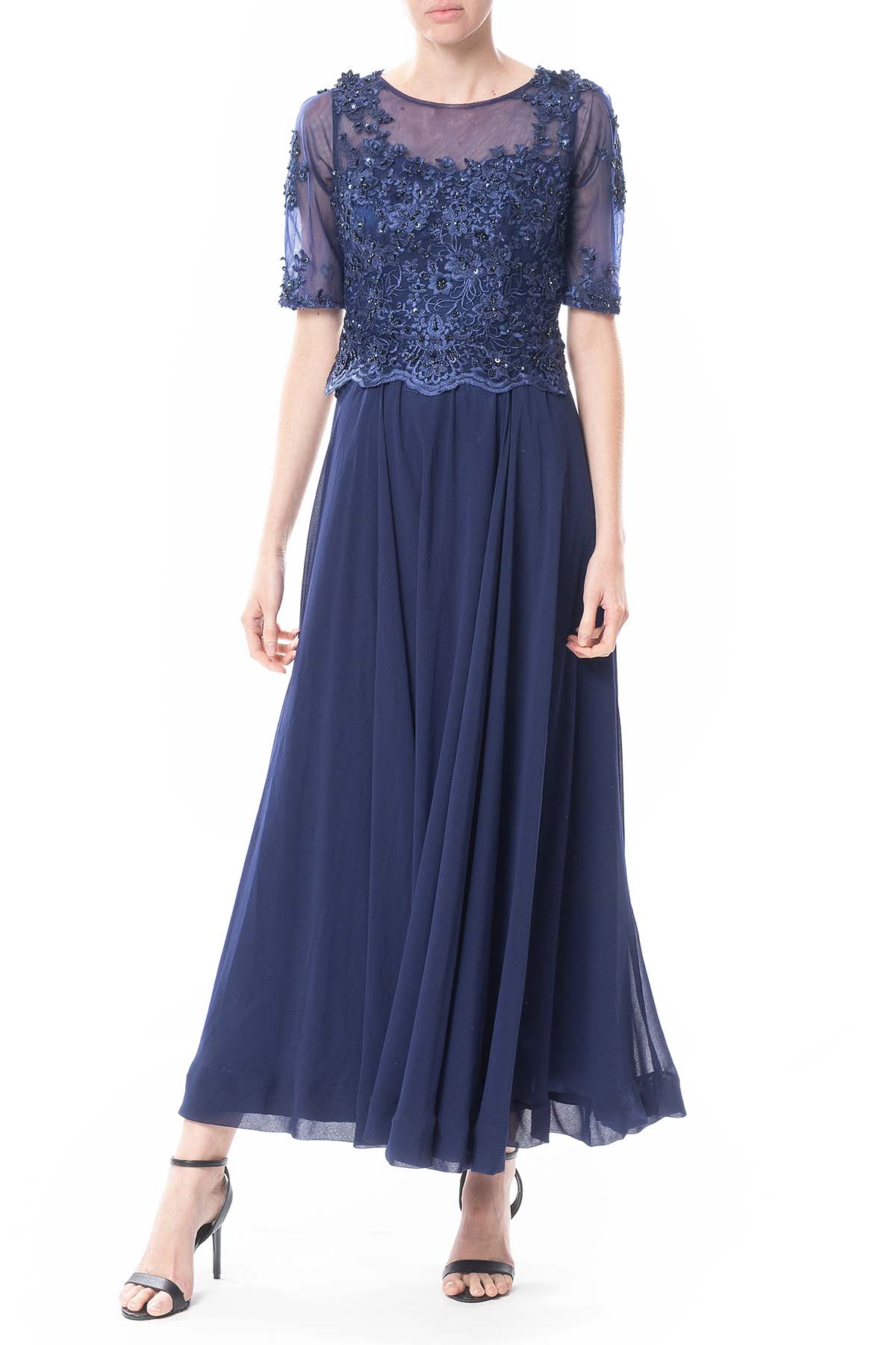 Vestido Longo Crepe Azul Marinho