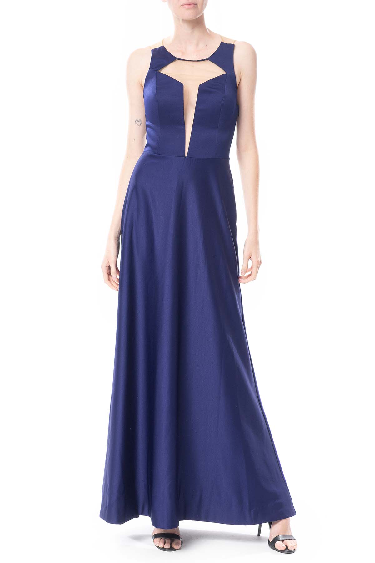 Vestido Longo Crepe Azul Marinho