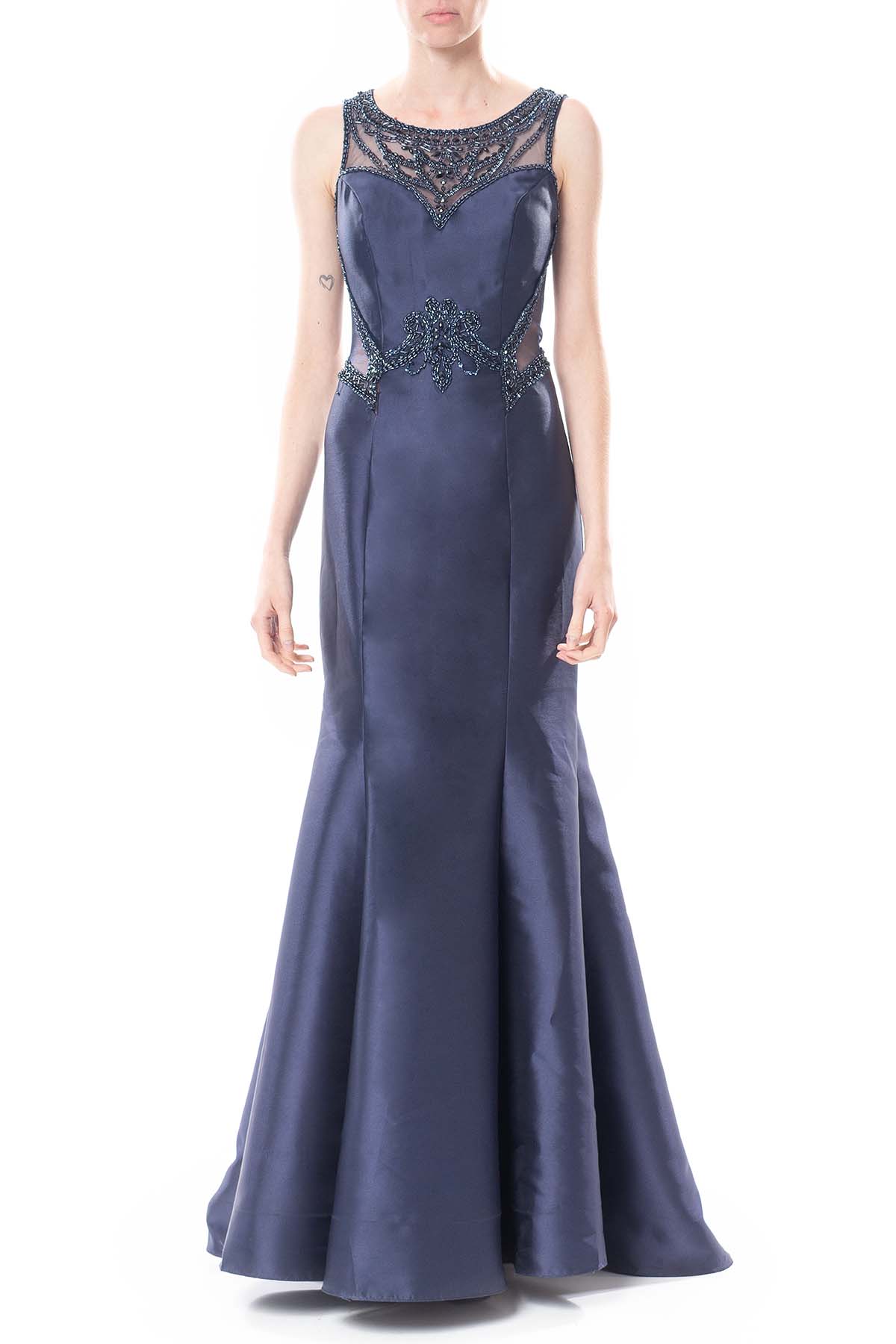 Vestido Longo Crepe Azul Marinho