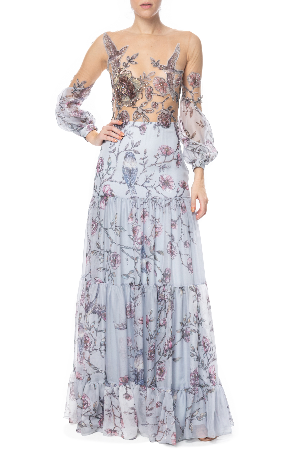 Vestido Longo Crepe Estampado