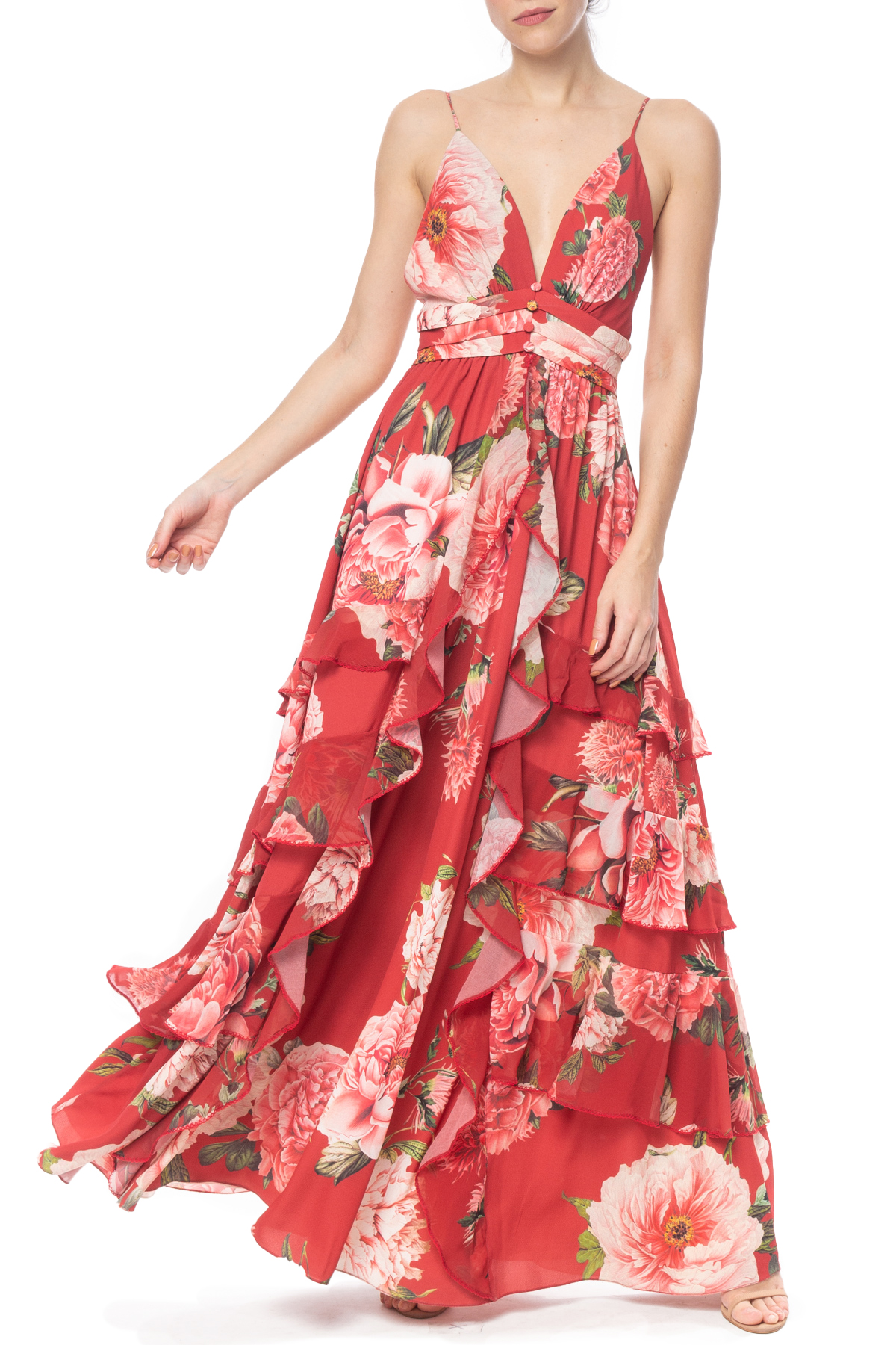 Vestido Longo Crepe Estampado