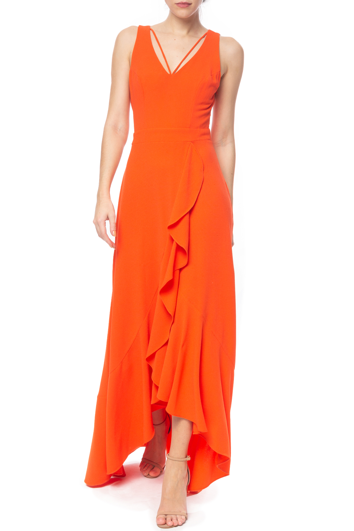 Vestido Longo Crepe Laranja