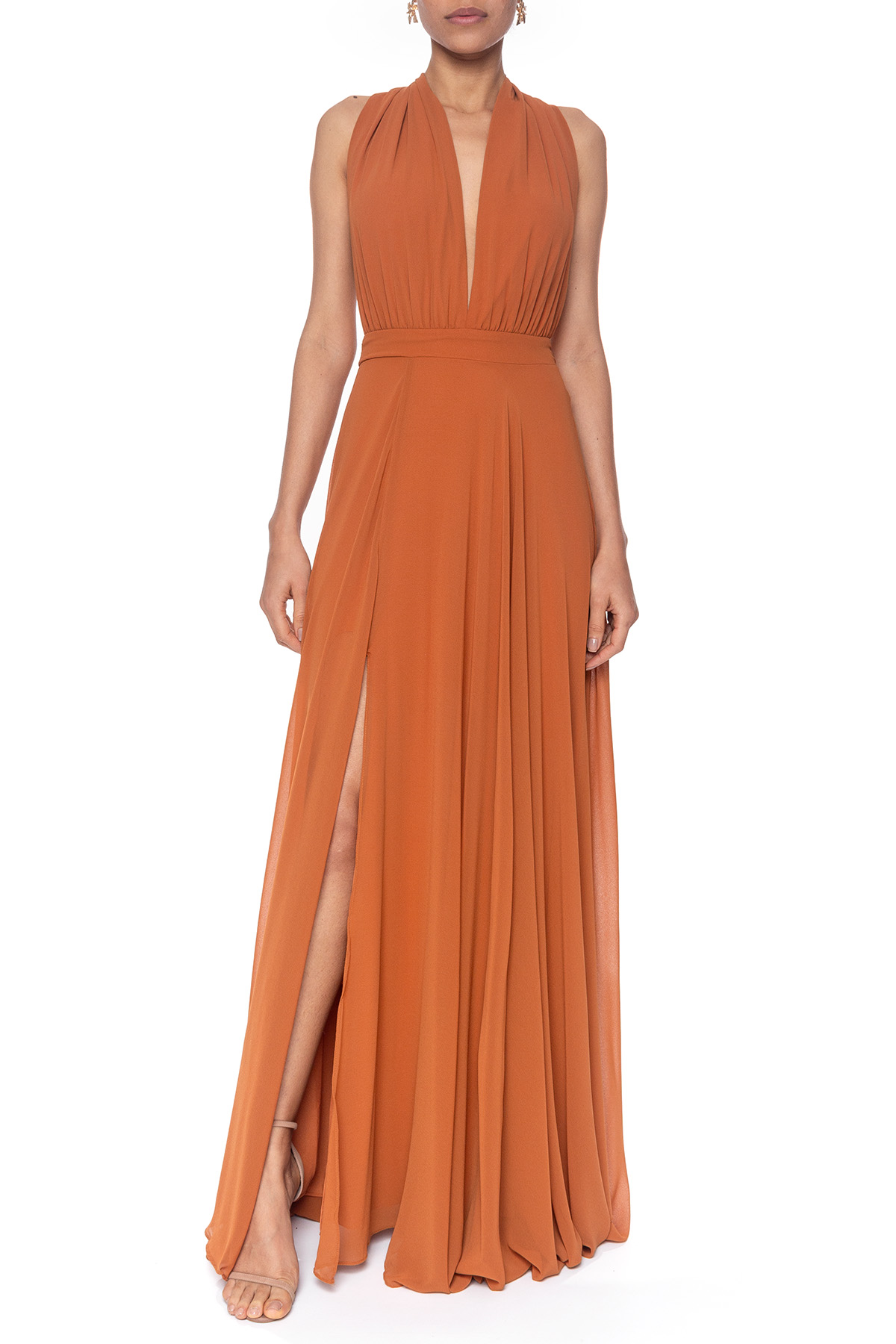 Vestido Longo Crepe Marrom