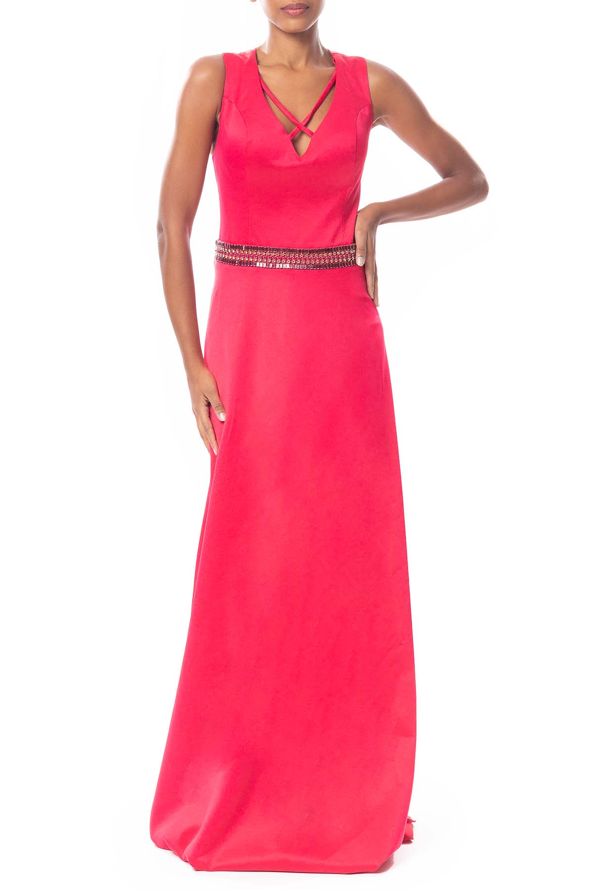 Vestido Longo Crepe Rosa