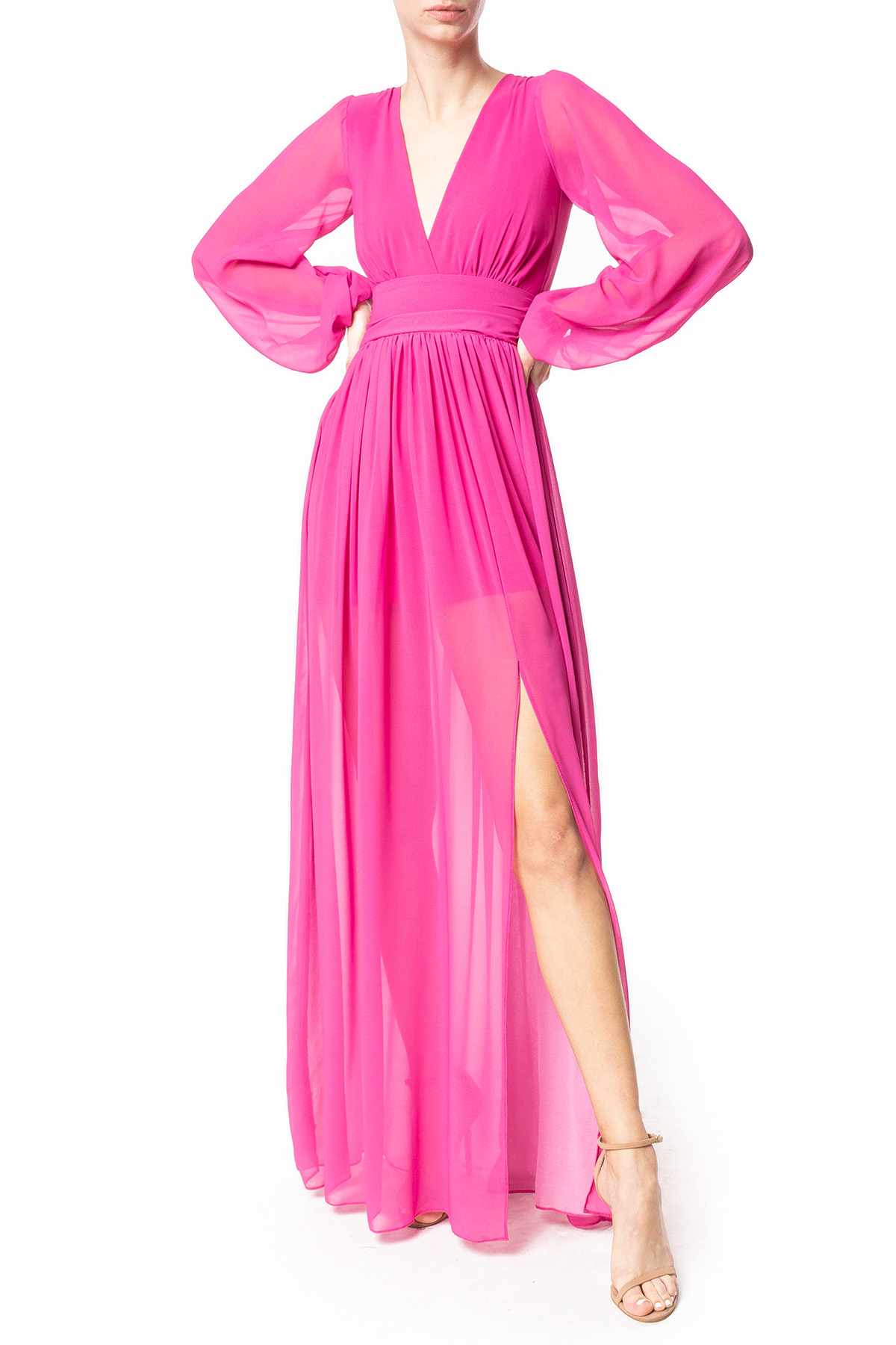 Vestido Longo Crepe Rosa