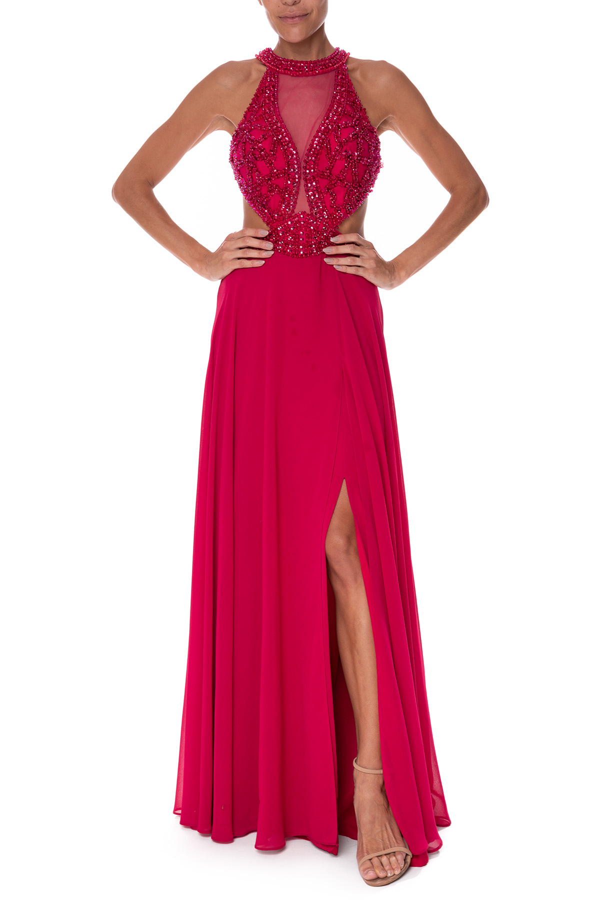 Vestido Longo Crepe Rosa