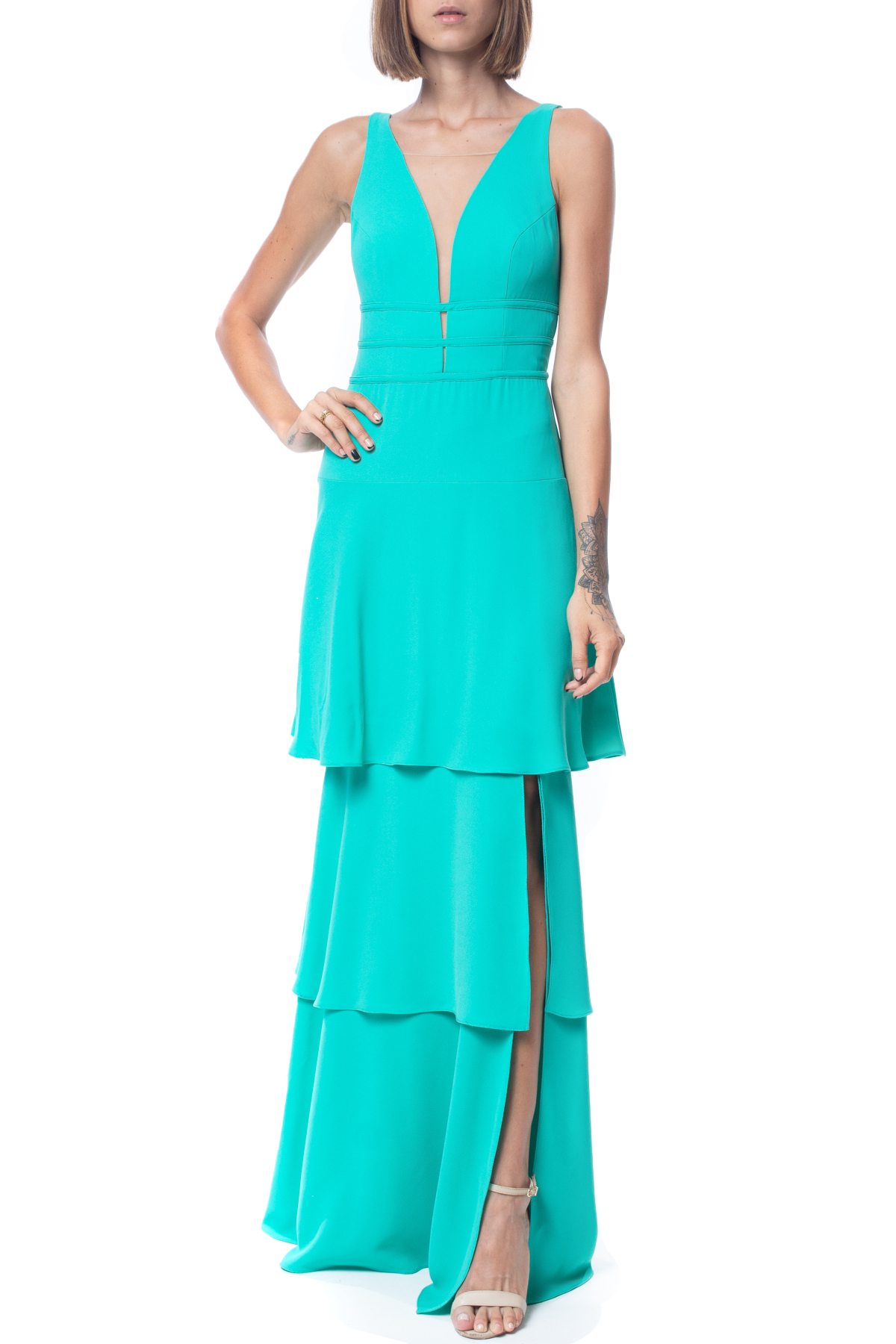 Vestido Longo Crepe Verde