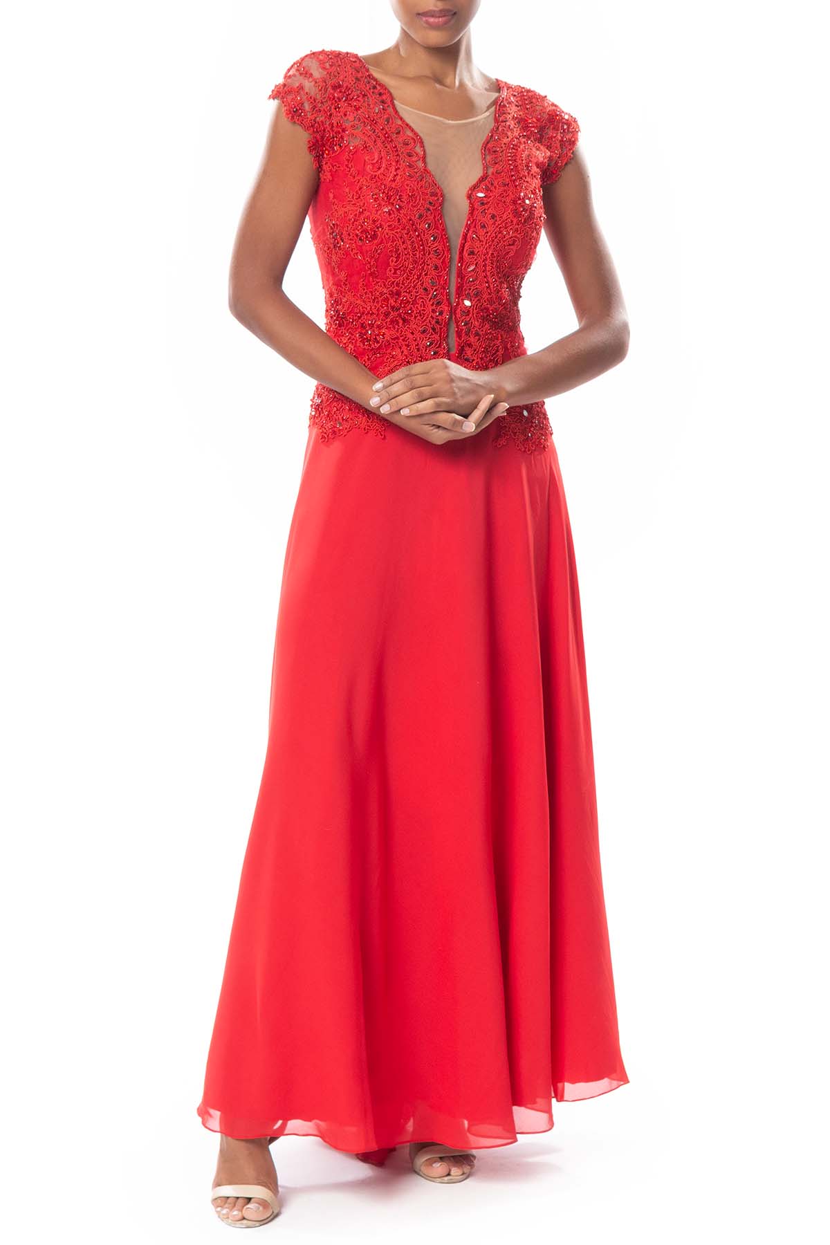 Vestido Longo Crepe Vermelho