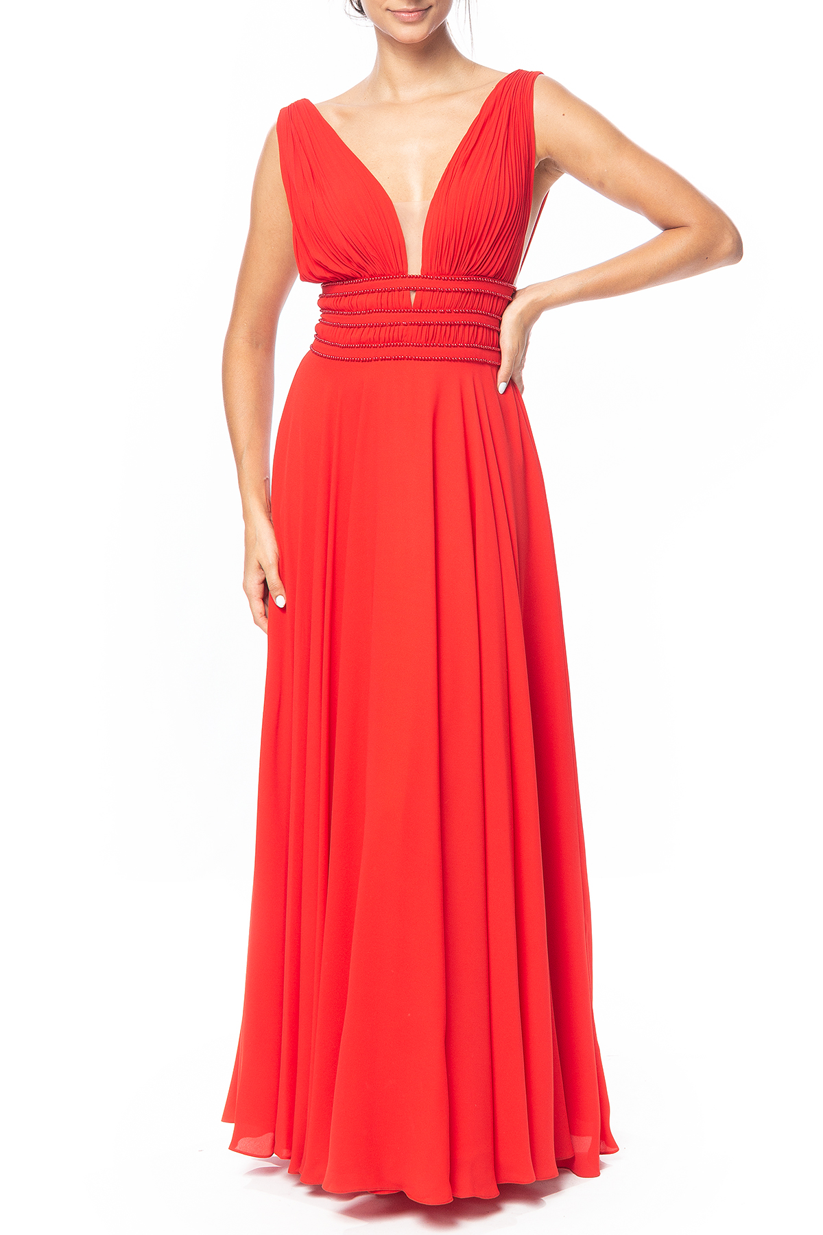 Vestido Longo Crepe Vermelho