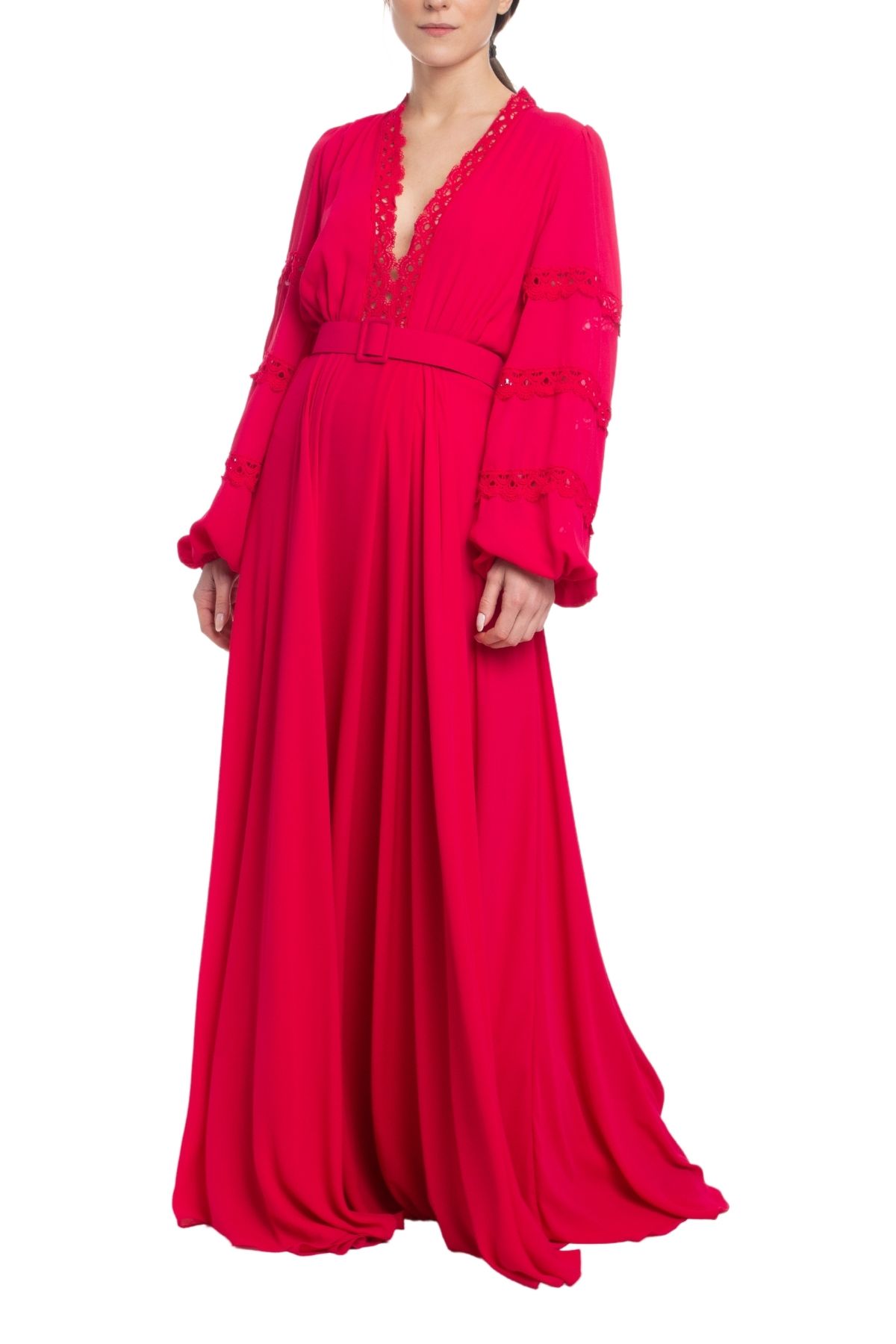 Vestido Longo Manga Longa Rosa