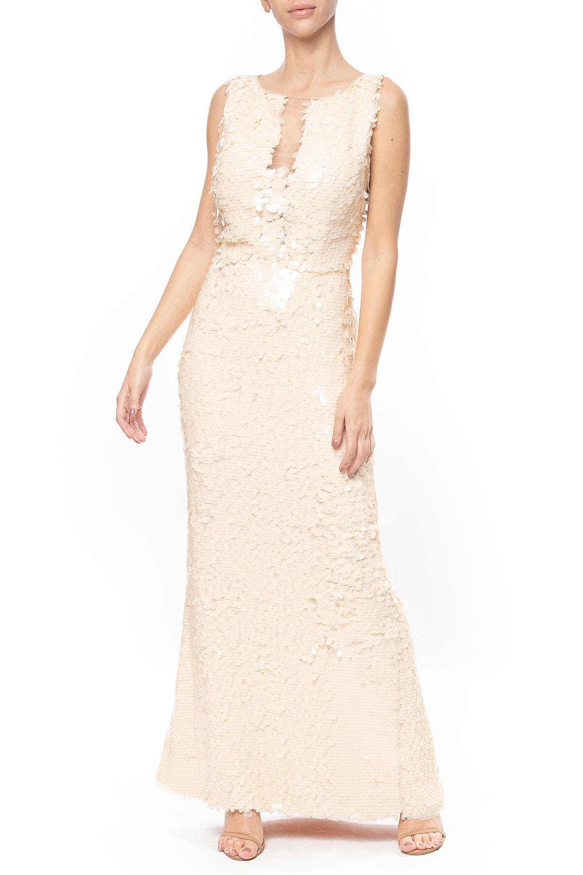 Vestido Longo Paetê Bege