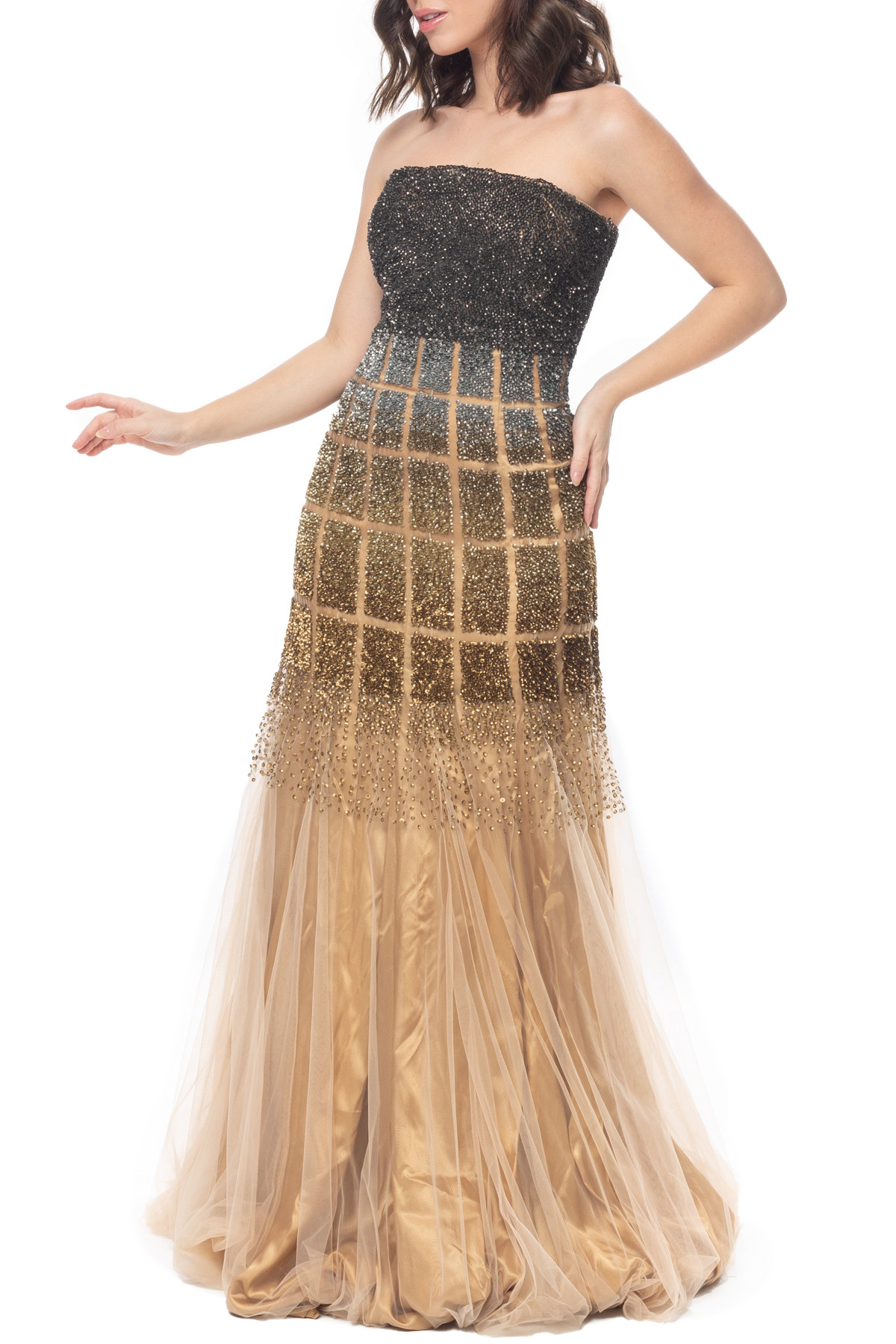 Vestido Longo Paetê Dourado
