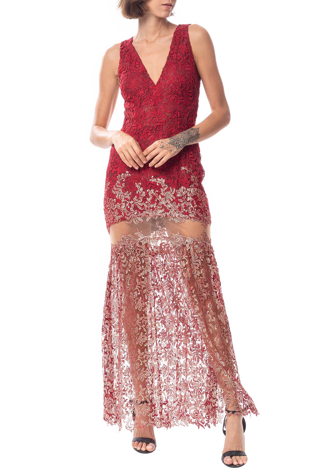 Vestido Longo Renda Marsala