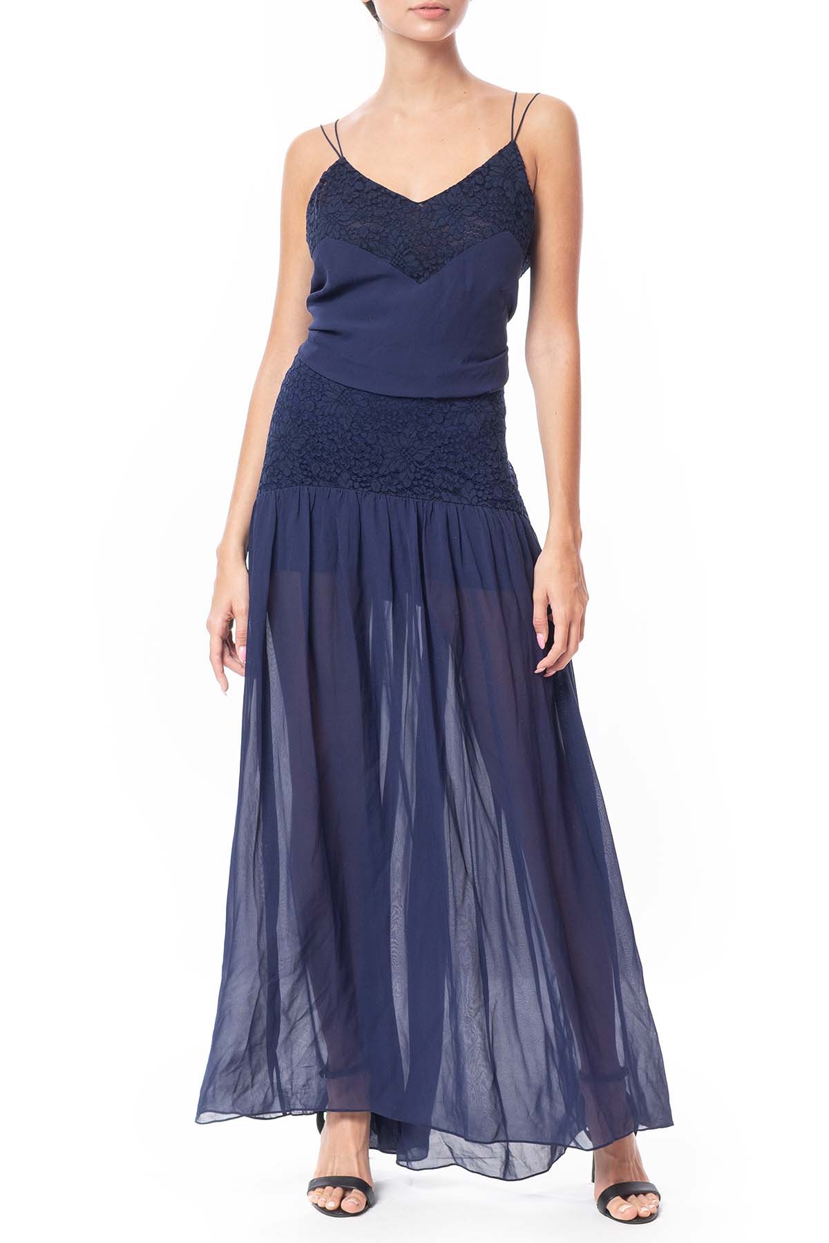 Vestido Longo Seda Azul Marinho