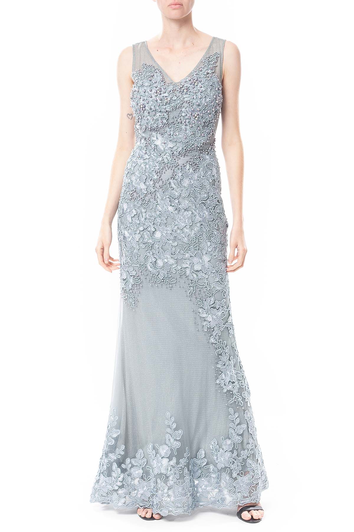 Vestido Longo Tule Cinza