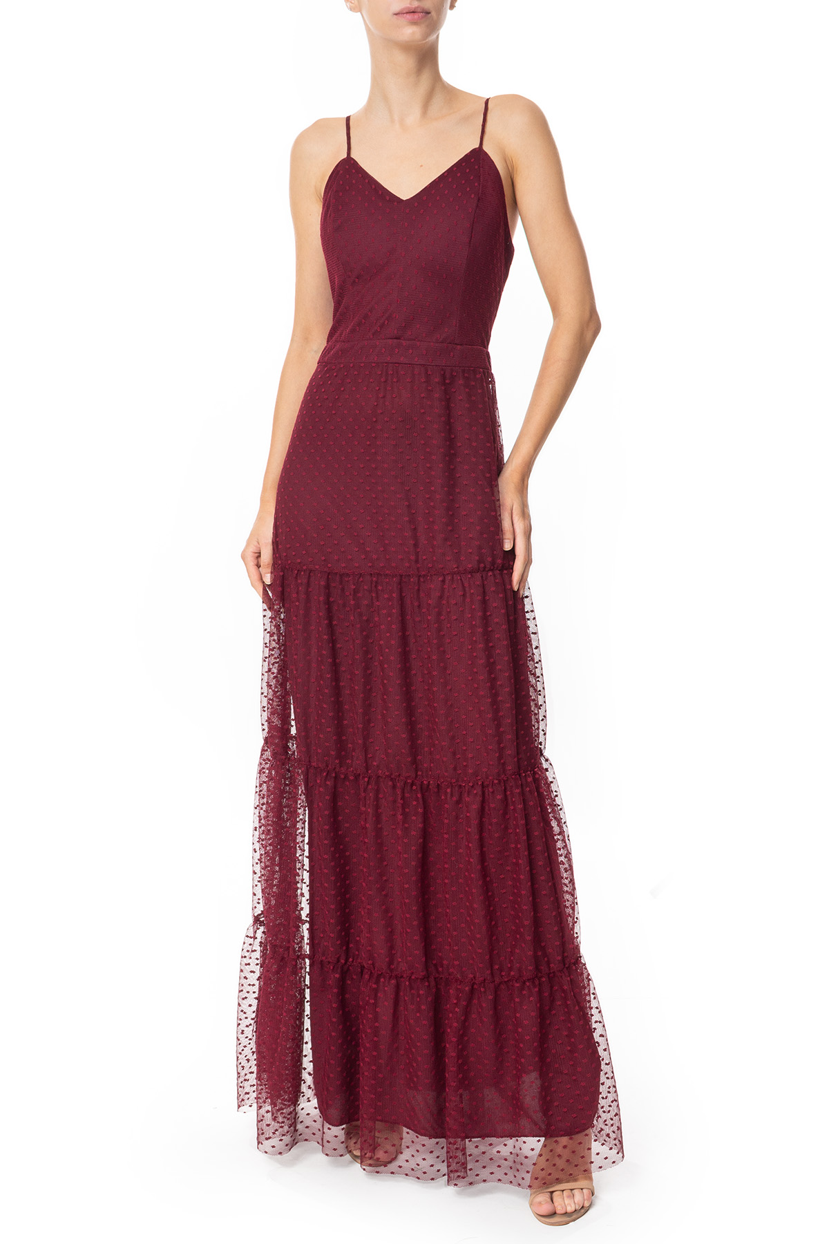 Vestido Longo Tule Marsala