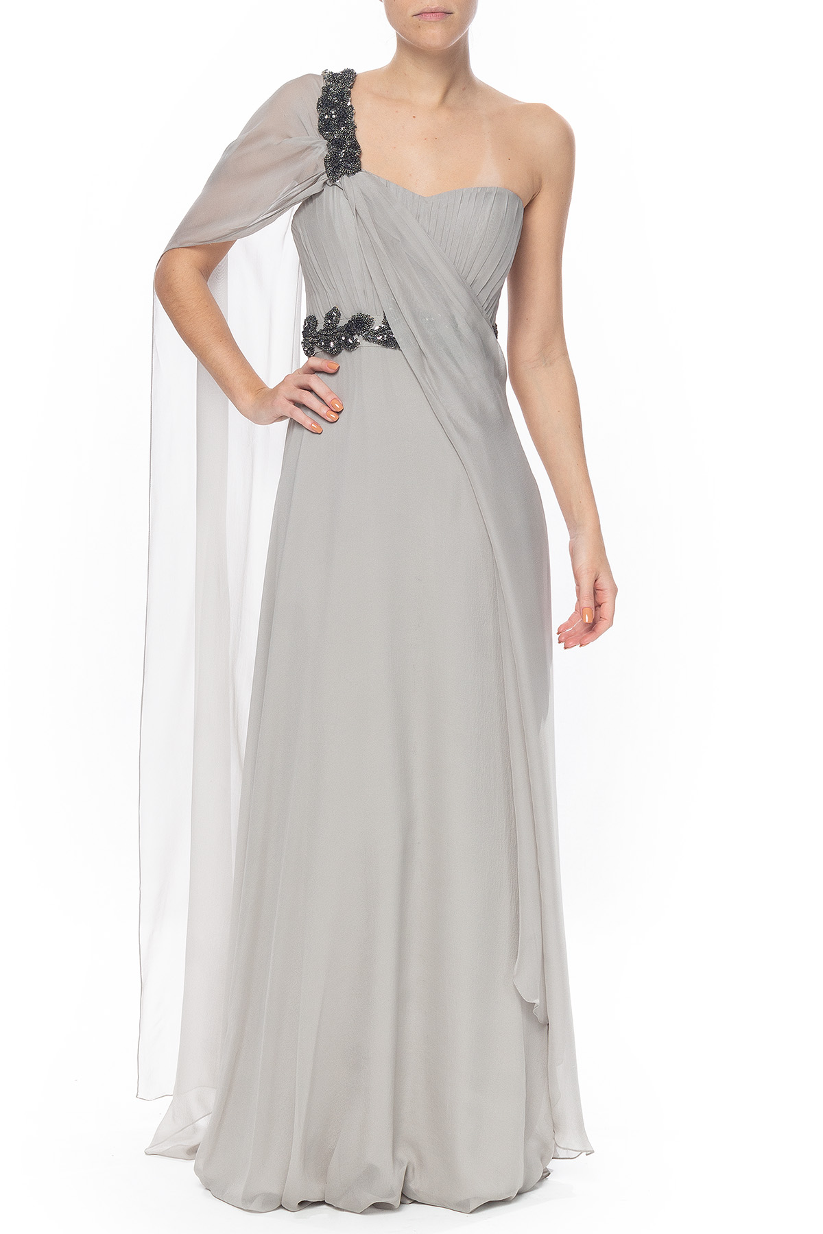 Vestido Longo Um Ombro Cinza