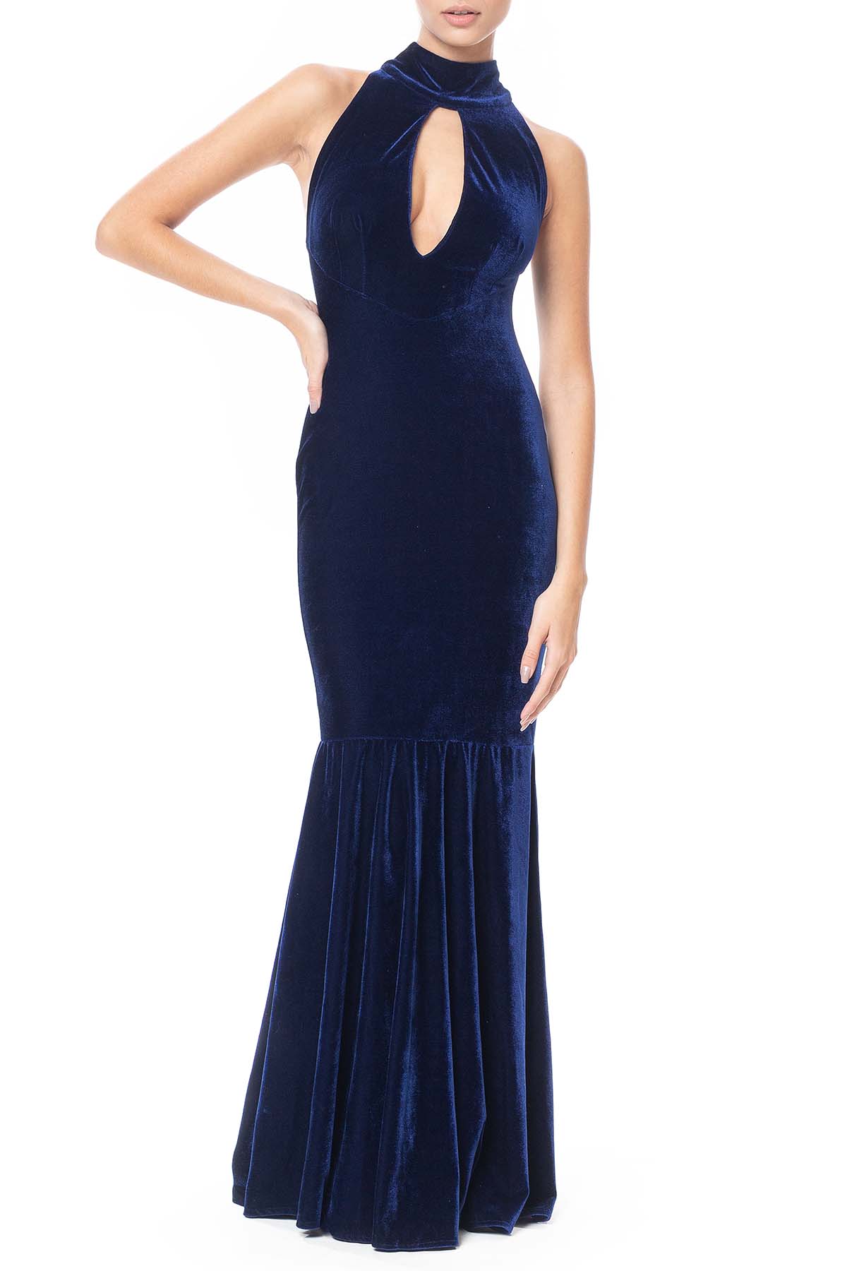 Vestido Longo Veludo Azul Marinho