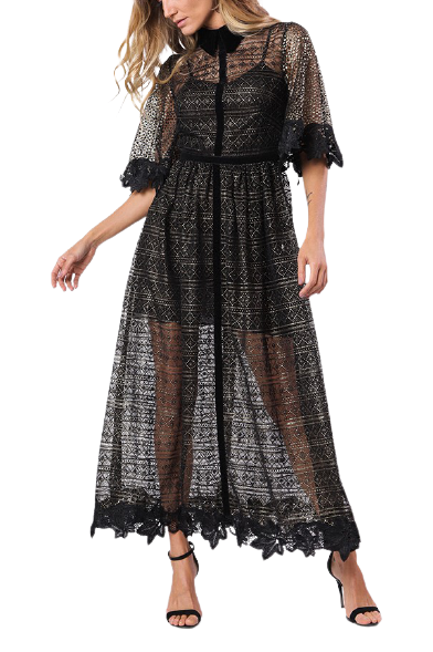 Vestido Madina Midi Dourado e Preto