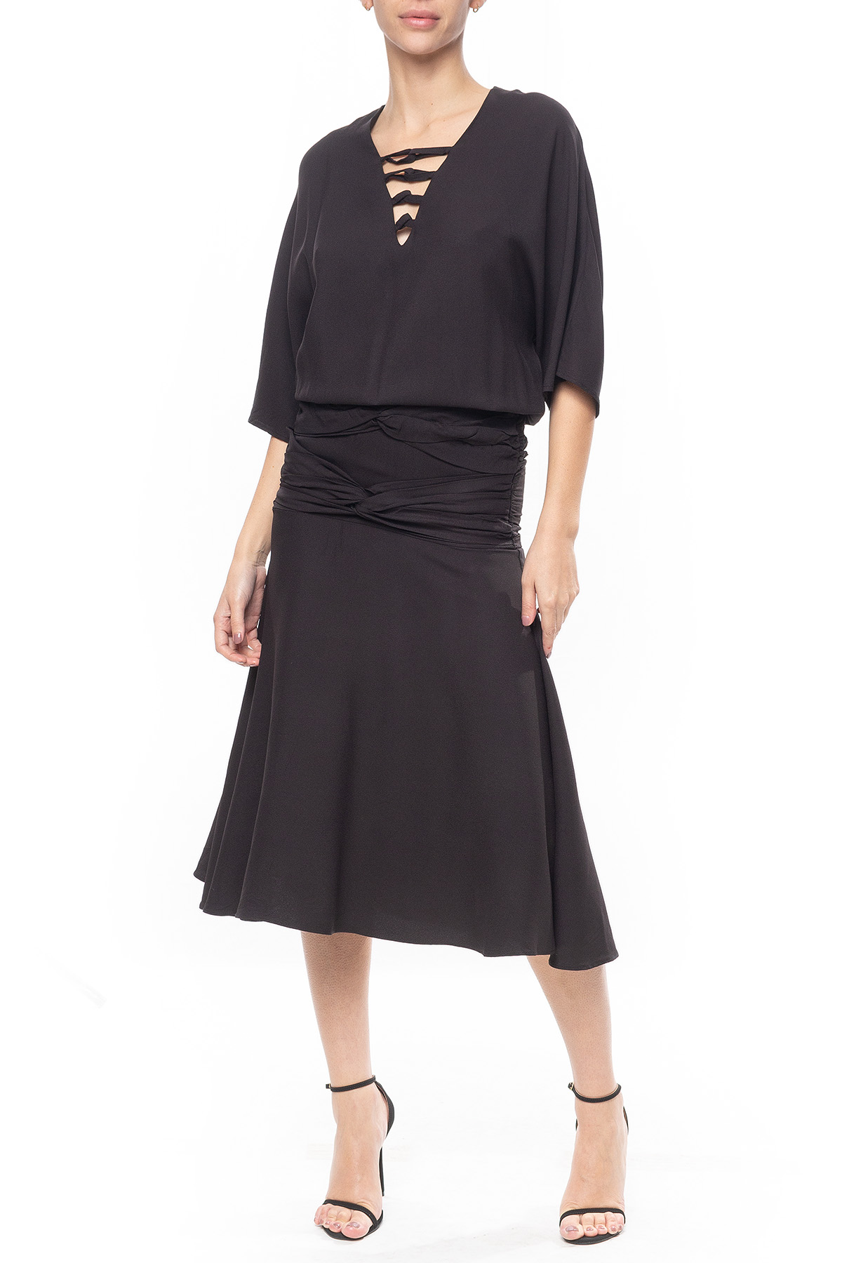 Vestido Midi Crepe Preto