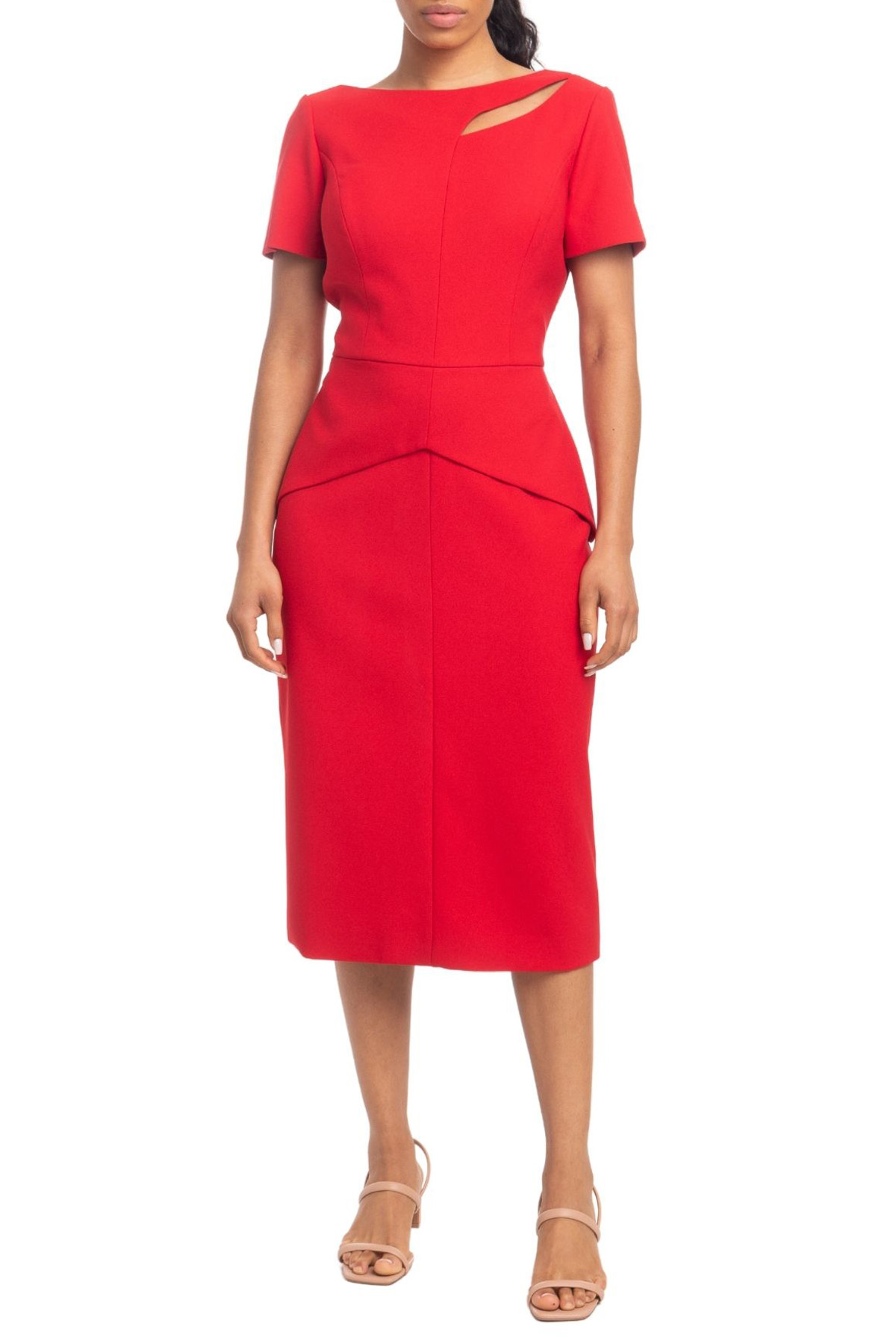 Vestido Midi Manga Curta Vermelho