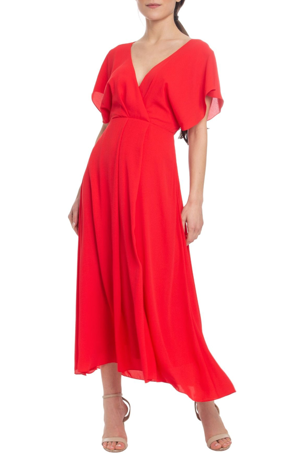 Vestido Midi Manga Curta Vermelho