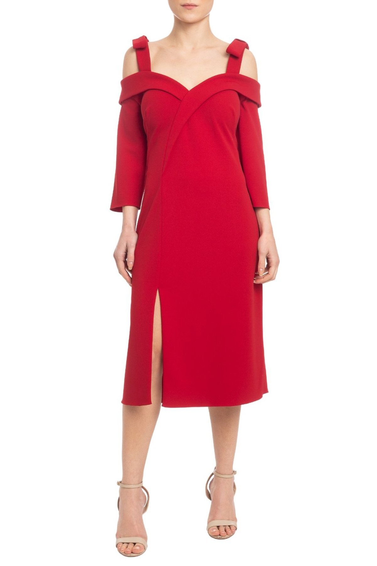 Vestido Midi Manga Longa Vermelho