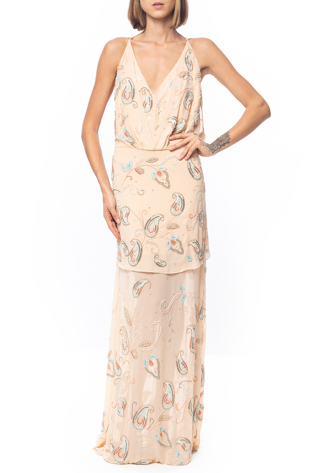 Vestido Paisley Bege Claro