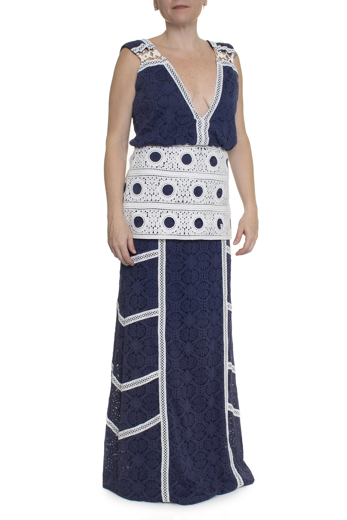 Vestido Renda Azul e Branco