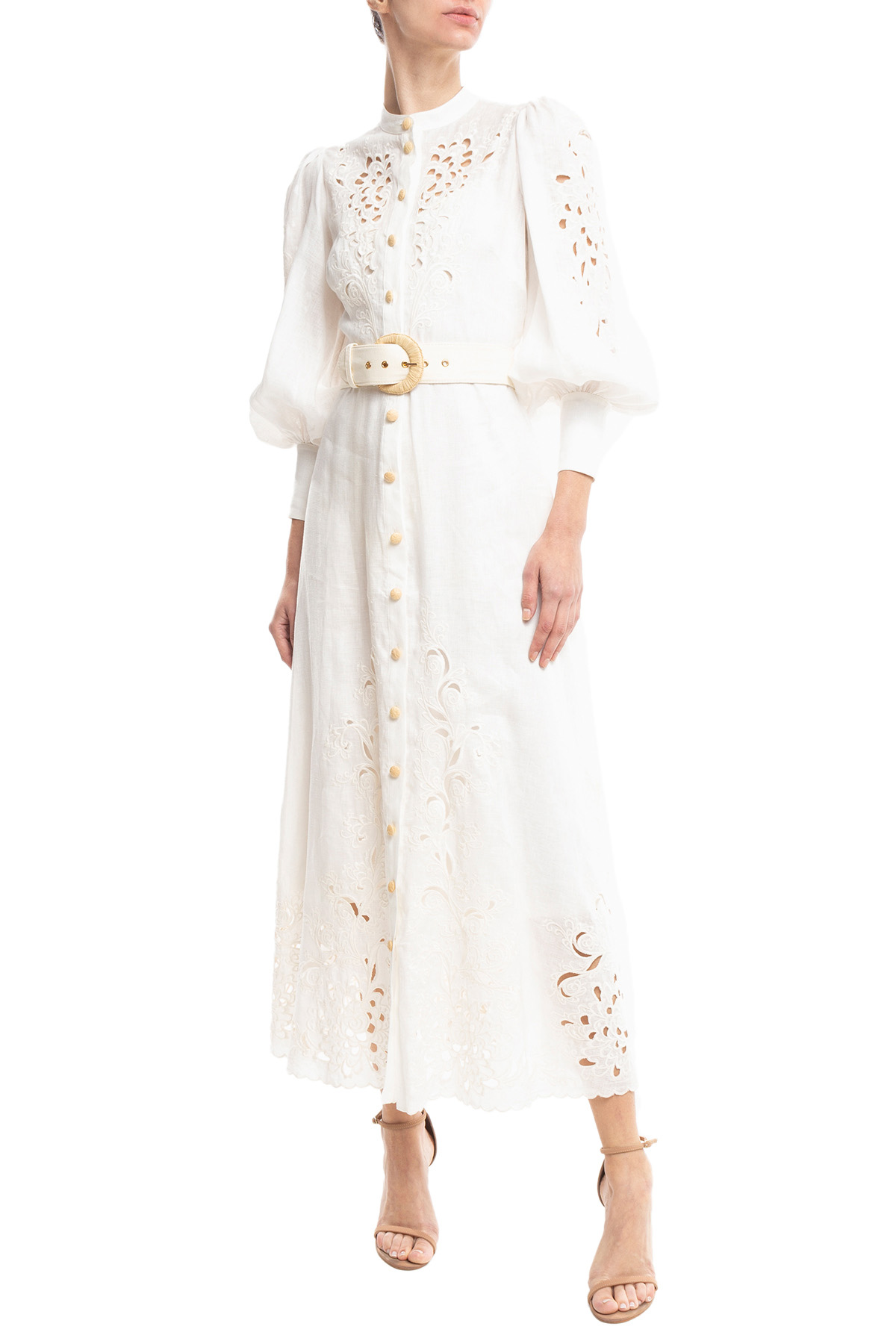 Vestido White Peggy Floral Embroidery Linen
