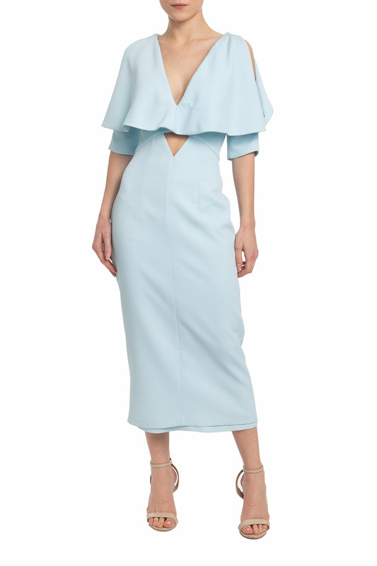 Vestido Midi Manga Curta Azul
