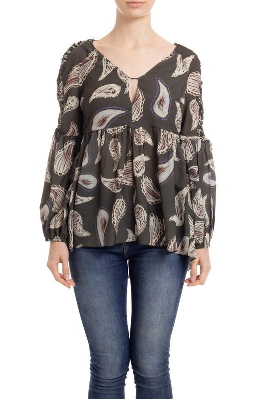 Blusa Manga Longa Crepe Estampado