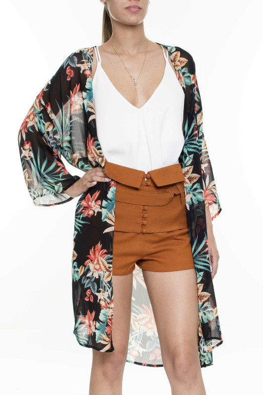 Kimono Manga Longa Flores