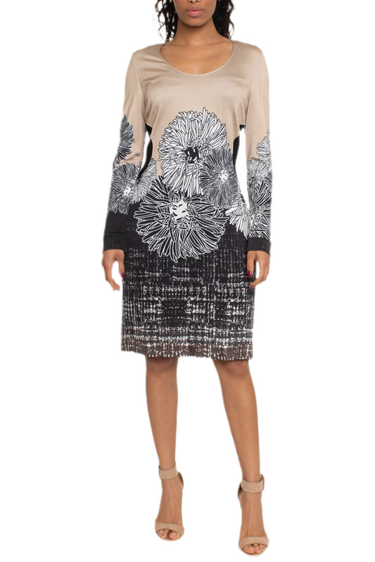 Vestido Midi Manga Longa Estampado