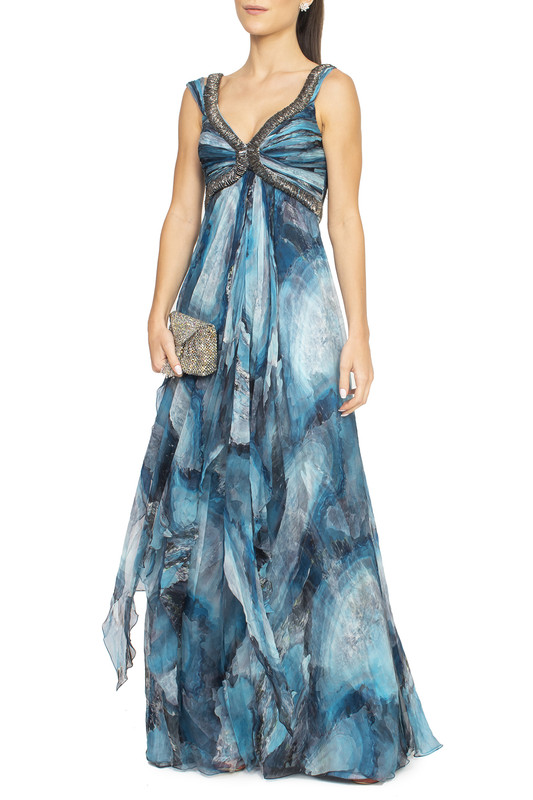 Vestido Estampado Chiffon de Seda