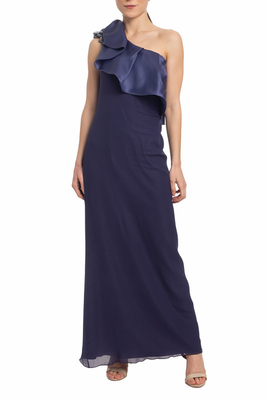 Vestido Longo Um Ombro Azul
