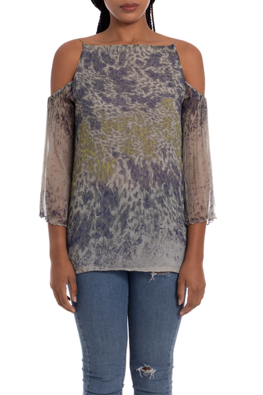 Blusa Manga Longa Seda Estampado