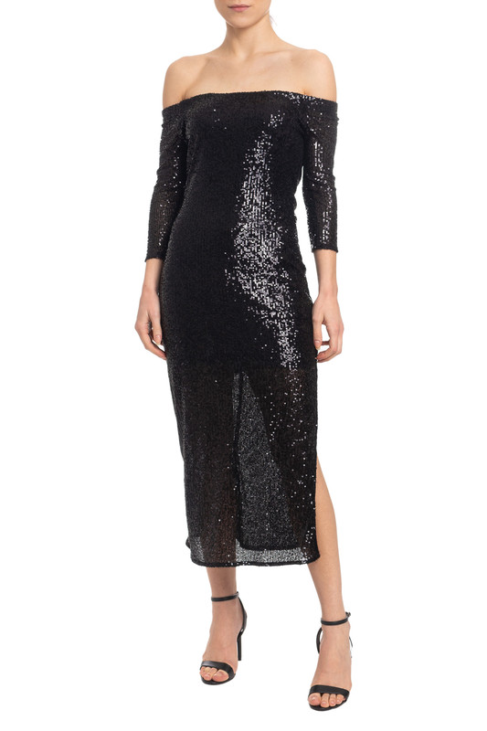 Vestido Midi Manga Longa Preto