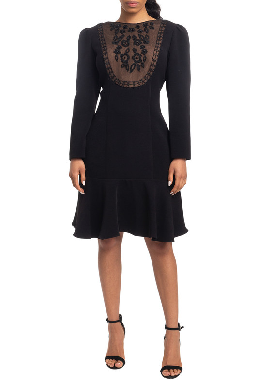 Vestido Curto Manga Longa Preto