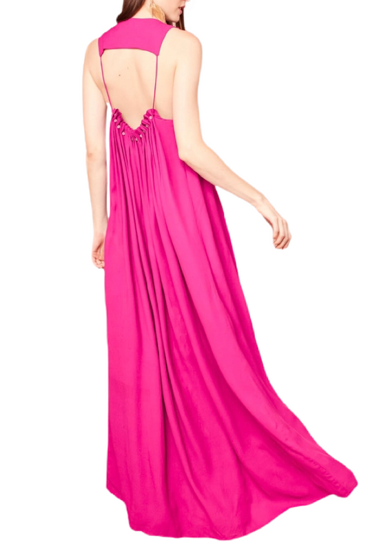 Vestido Fluído Decote Costas Pink