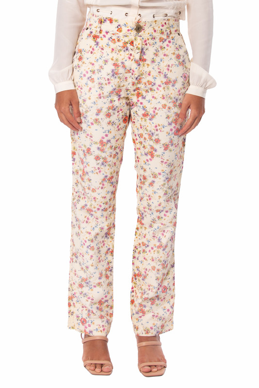 Calça Reta Algodão Estampado