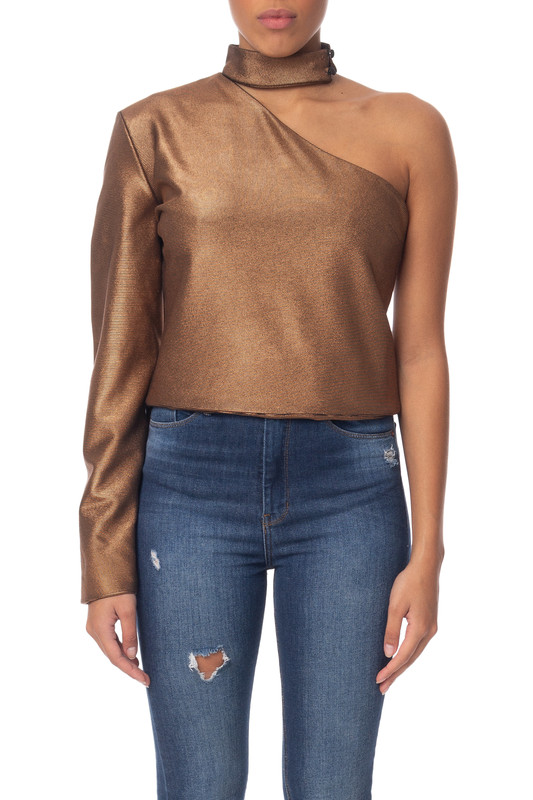 Blusa Manga Longa Crepe Marrom