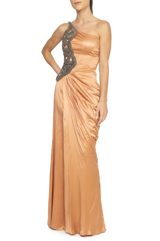 Vestido Salmão Bordado